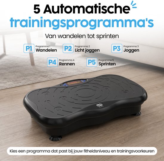 Infinity Goods Trilplaat Premium - Trilplaat Fitness - Inclusief Weerstandsbanden En Handvatten - Powerplate - 5 Tainingsprogramma’s - 99 Snelheidsniveaus - Bluetooth Muziek - Zwart