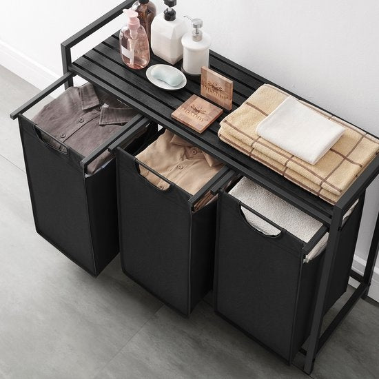 O'DADDY Wasmand – Met Plank & 3 Vakken – 114 liter – 92,5 x 33 x 71 cm – Dark Grey