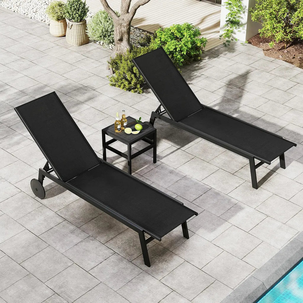 Coast Tuinligbedden - Verstelbaar - Wielen - Sneldrogend - 190 x 59 x 99 cm - Zwart