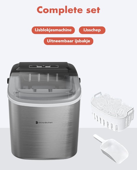 Ijsblokjesmachine - Ijsblokmaker met IJsschep - 9 Blokjes in 8 min. - Draagbaar met Handvat - RVS