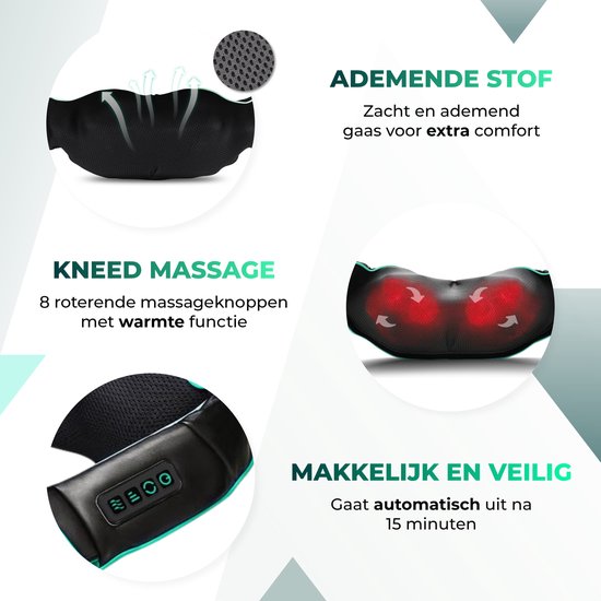 Massagerr® Shiatsu Massagekussen 2.0 – Draadloos - Incl. Draagtas en Stressbal - Massage Apparaat voor Rug, Nek en Schouder – Infrarood Warmtefunctie
