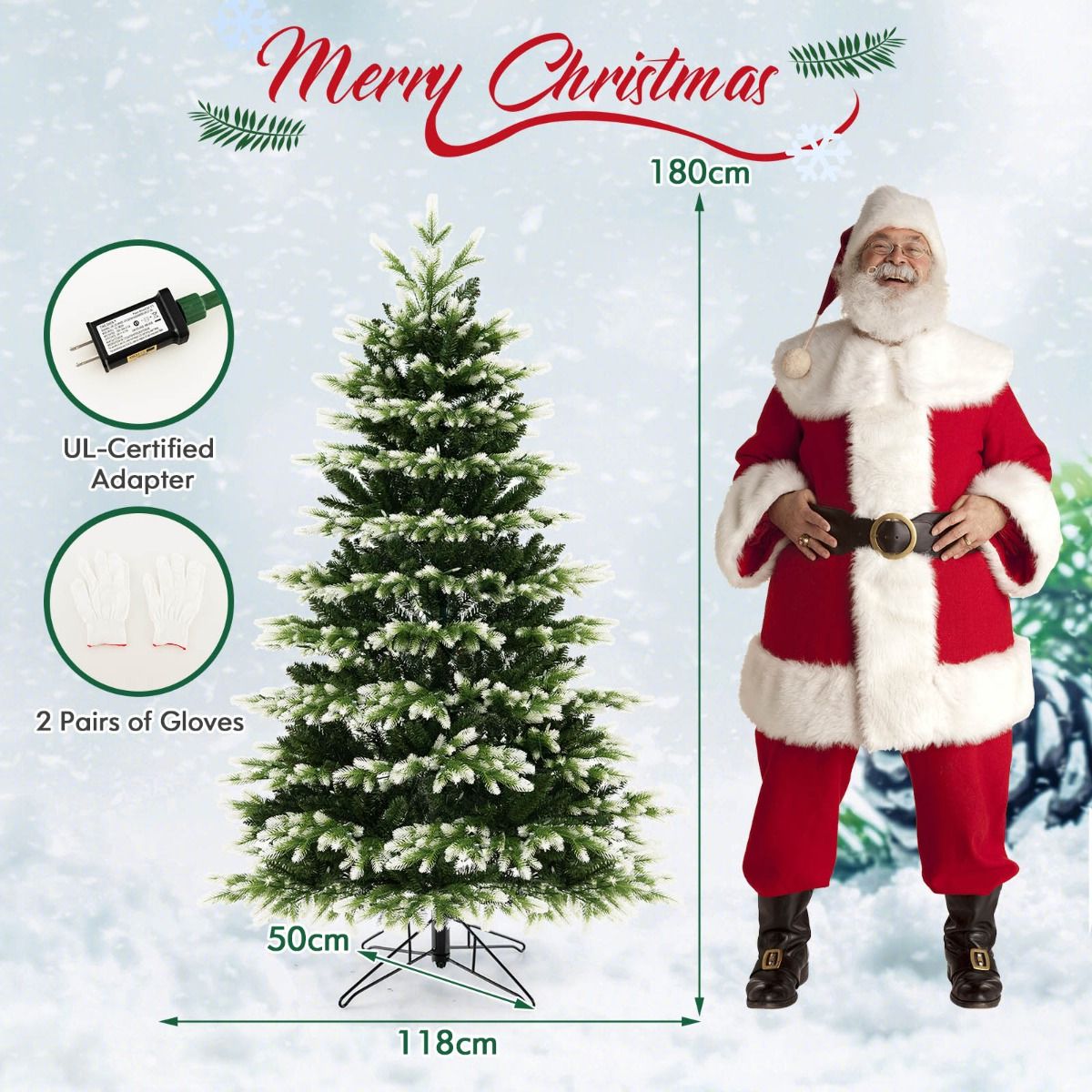 Coast Kunstkerstboom - 180 cm - 350 LED-verlichting - Sneeuweffect - Groen en wit