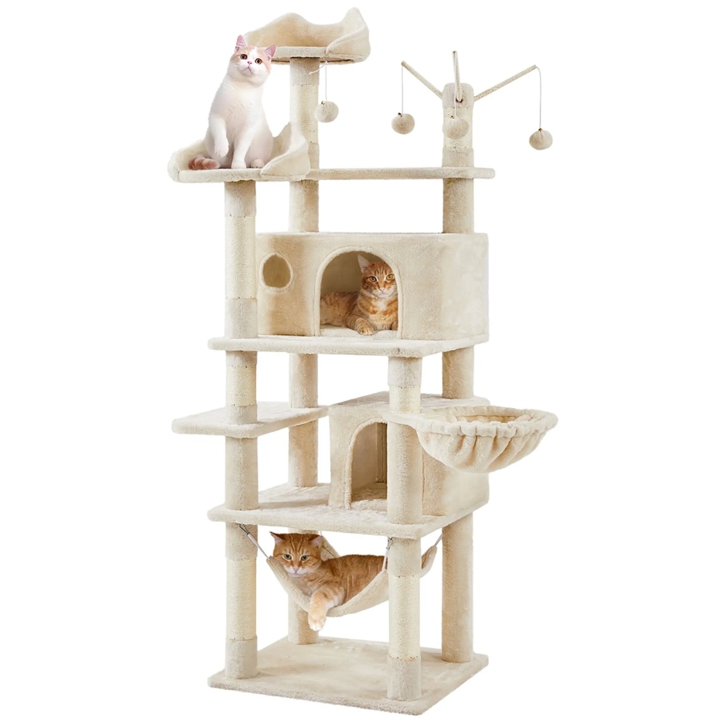Yaheetech Krabpaal 170 cm - Beige - XL - 5 Niveaus - 2 Kattenholen - Hangmat - 7 Sispalpalen