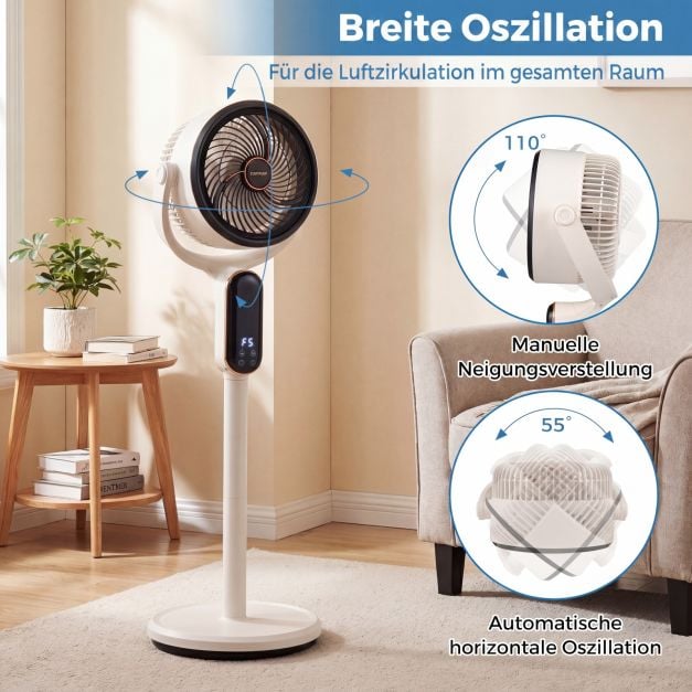 Coast Verstelbare Statiefventilator – 8 Snelheden – 54-96 cm – Wit