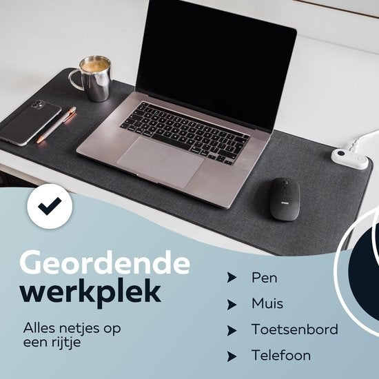WURK Professionele Verwarmde Bureau Onderlegger - 30℃ tot 50℃ - Bureau Organizer - Inclusief Kabel Clip - Zwart - 80x33