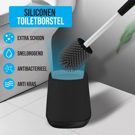 Strex Toilettenbürste Silikon mit Halter Schwarz – Schnelltrocknend, hygienisch & antibakteriell wirkend – WC-Bürste – Toilettenbürstenhalter