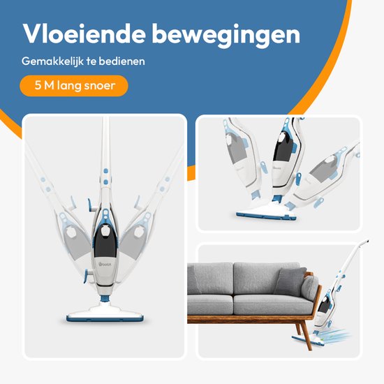 BOLLIT 16 in 1 Stoomreiniger 1500W - Handstomer - Tapijtreiniger - Vlekkenreiniger- Stoomreinigers - Handstoomreiniger - Vloerreiniger - Stoommop - Stoomdweil - Vloer, Bank, Badkamer, en Tapijt Reinigen