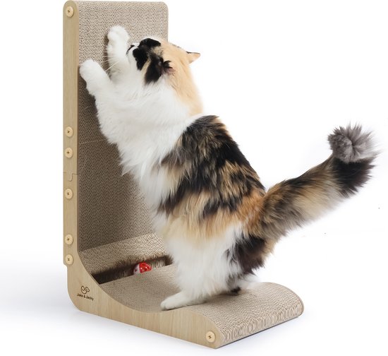 Jake en Jacky Krabkarton voor Katten met Speelballetje - Krabpaal Karton - Krabplank - Krabmand - Krabmeubel - Kartonnen Krabmat - Kattenmand - Kattenbed - 60x26,4x40 cm