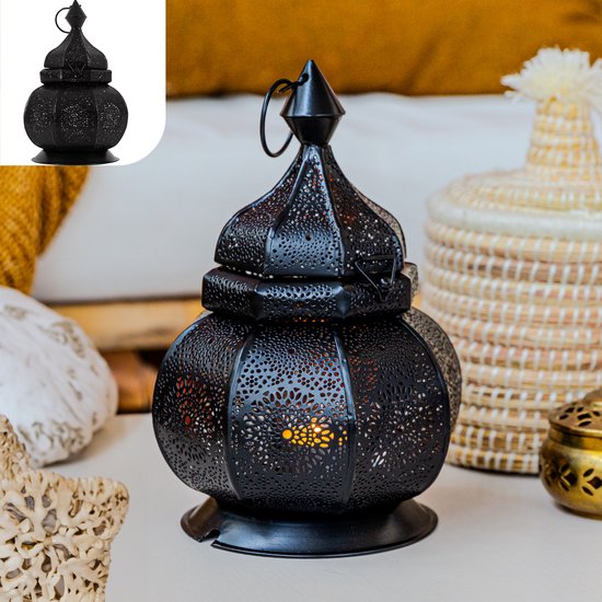 Gadgy Oosterse Lantaarn - Marokkaanse Lantaarn Windlicht - Decoratie voor binnen - Tafellamp - Waxinelichthouders Woonkamer - Theelichthouder Cadeau - Metaal 26x18 CM