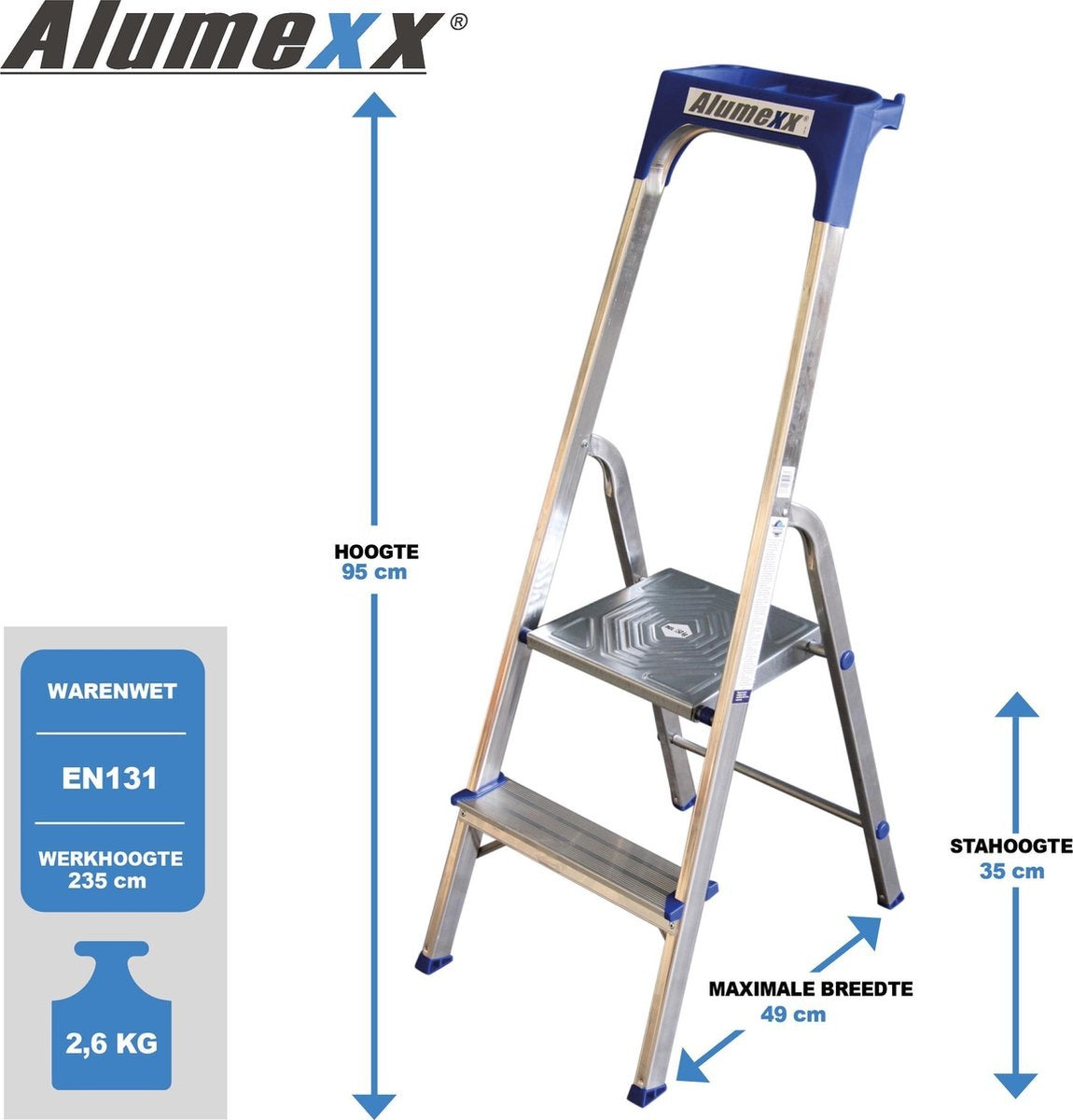 Alumexx Huishoudtrap - 2 Treden - Werkhoogte 240 cm
