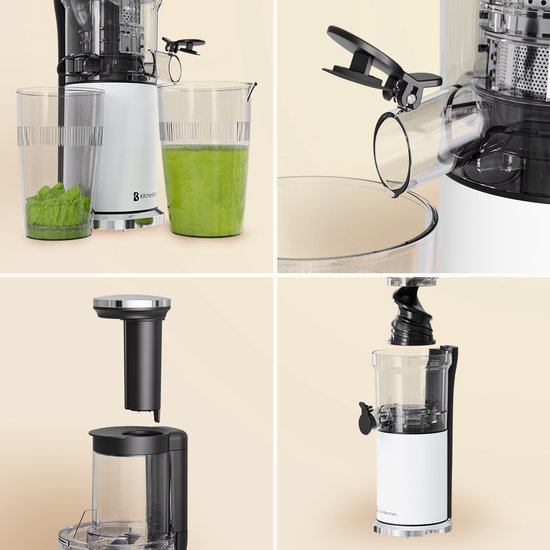 KitchenBrothers Slowjuicer - Verticaal - Juicer - Groenten en Fruitpers - 80 mm - 750 ml - Pearl White / Wit