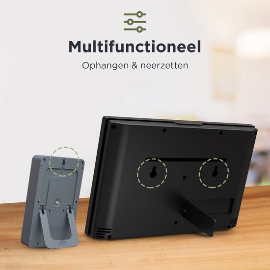 LONQ Weerstation Binnen en Buiten Q3 - Incl. Batterijen - Draadloos Weerstation met Buitensensor - Thermometer Hygrometer - Touchscreen Kleurendisplay - DCF Gestuurde Klok