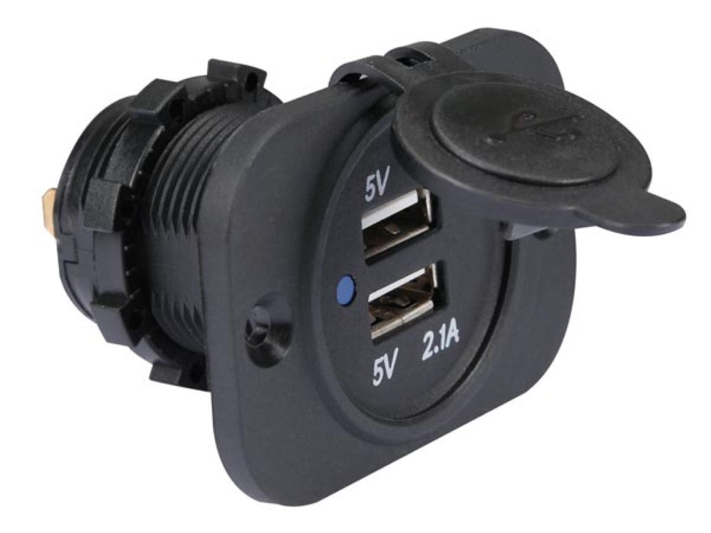 USB Lader - Inbouw - Dubbel - 12-24V - Spatwaterdicht - Kortsluitbeveiliging - Zwart
