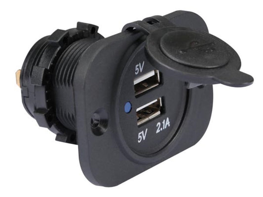 USB Lader - Inbouw - Dubbel - 12-24V - Spatwaterdicht - Kortsluitbeveiliging - Zwart
