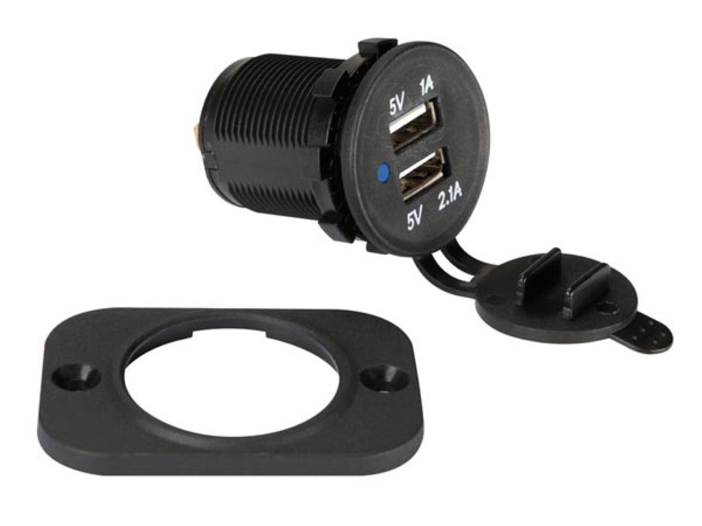 USB Lader - Inbouw - Dubbel - 12-24V - Spatwaterdicht - Kortsluitbeveiliging - Zwart