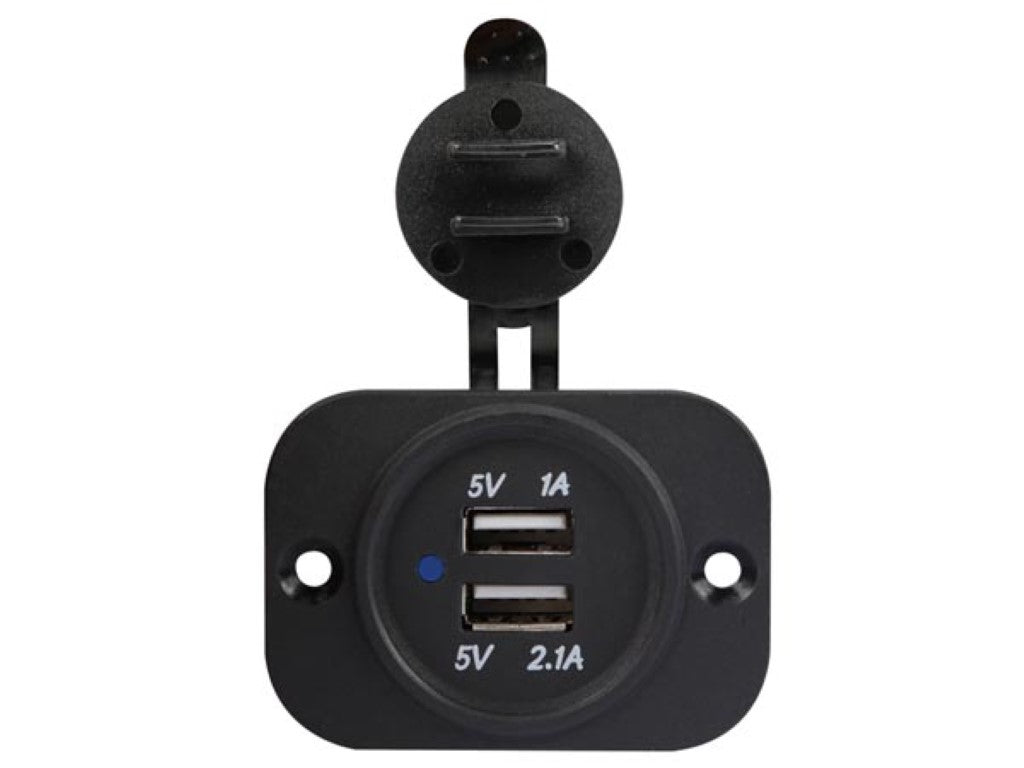 USB Lader - Inbouw - Dubbel - 12-24V - Spatwaterdicht - Kortsluitbeveiliging - Zwart