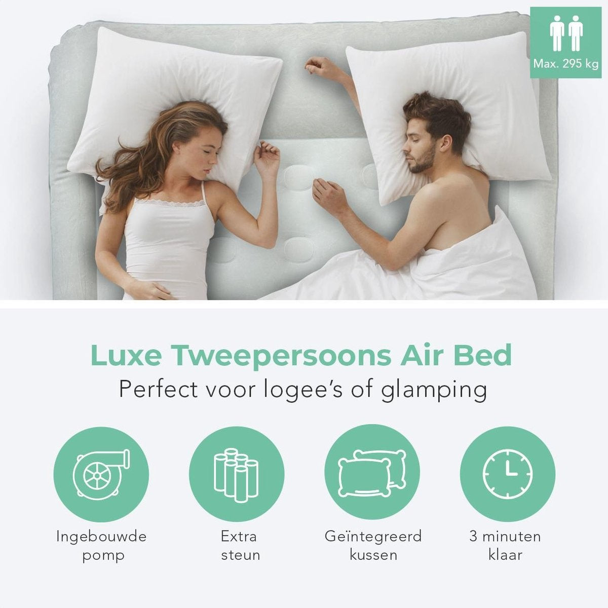 LifeGoods luchtbed voor 2 personen geïntegreerde pomp incl. draagtas en reparatieset Blauw