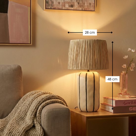 Mica Decorations Denton Tafellamp Woonkamer - Lamp Decoratief met Lampenkap - Bureaulamp Tafellampen Woonkamer - 48 x ⌀28 cm - Keramiek, Metaal, Papier - Beige