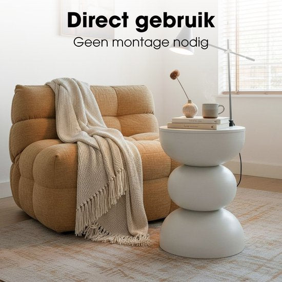Mica Decorations Luna Bijzettafel - Salontafel Rond voor de Woonkamer - Nachtkastje van Stevig IJzer voor de Slaapkamer - Rond Tafeltje voor Planten en Binnen - H46 x Ø32 cm - Off-white