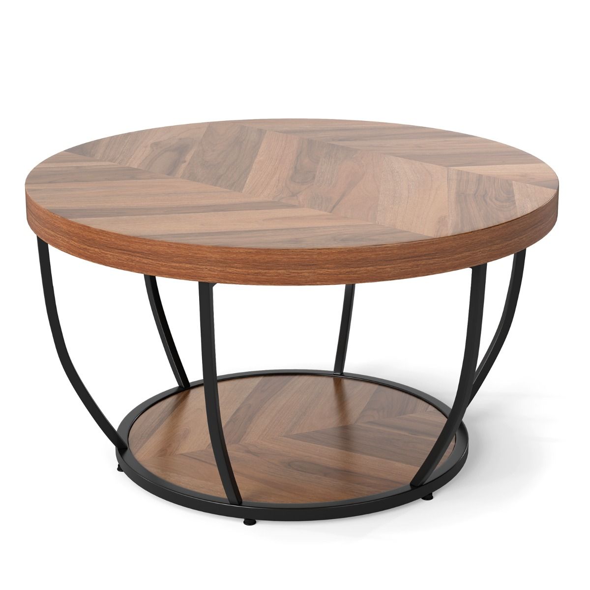 Coast Ronde Salontafel - 2 Lagen - Metalen Frame - Bruin - 80 cm