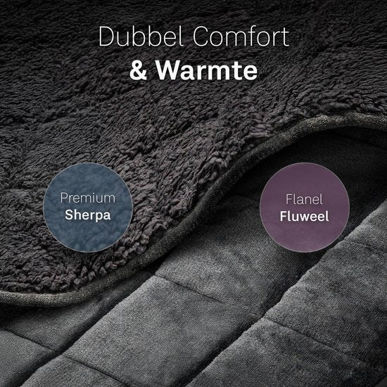 CozySense® Verzwaringsdeken 13 kg - 2-persoons - Weighted Blanket - Zwaartedeken - GLASS-Flow® Drukverdeling - Verzwaarde Deken - Flanelfluweel & Sherpa - Zwart