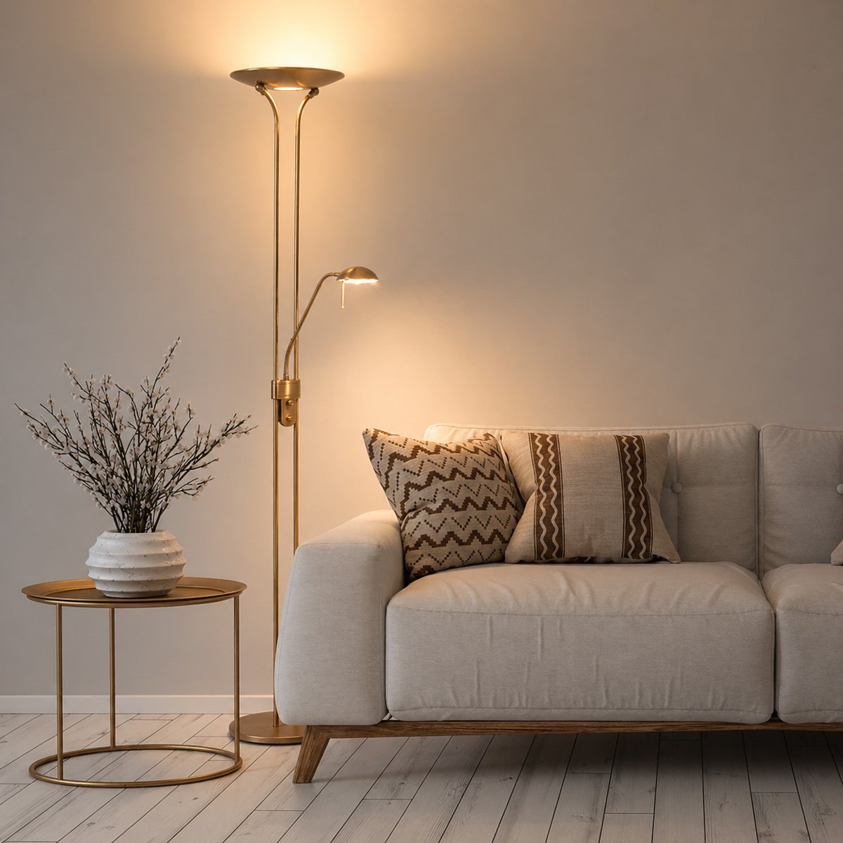 Steinhauer Olet - Klassieke LED Dimbare Vloerlamp | Staande Lamp met Dimmer met leeslamp - 1 lichts - H 1800 mm - Brons - Woonkamer | Slaapkamer