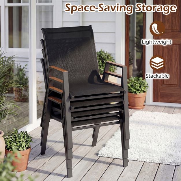 Coast Tuinstoelen Set van 2 Grijs – Stapelbare Terrasstoelen met Hoge Rugleuning – 56 x 66 x 88 cm