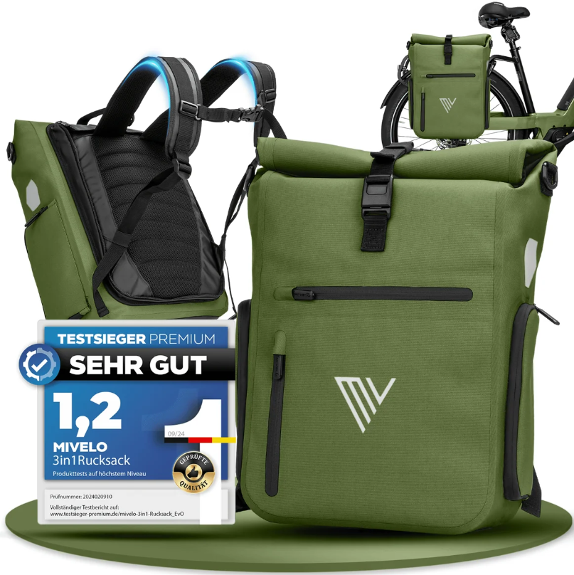 MiVelo EVO Fietstas Rugzak - 25 L - 100% Waterdicht - 3-in-1 - Laptopvak - 60 x 30 x 15 cm