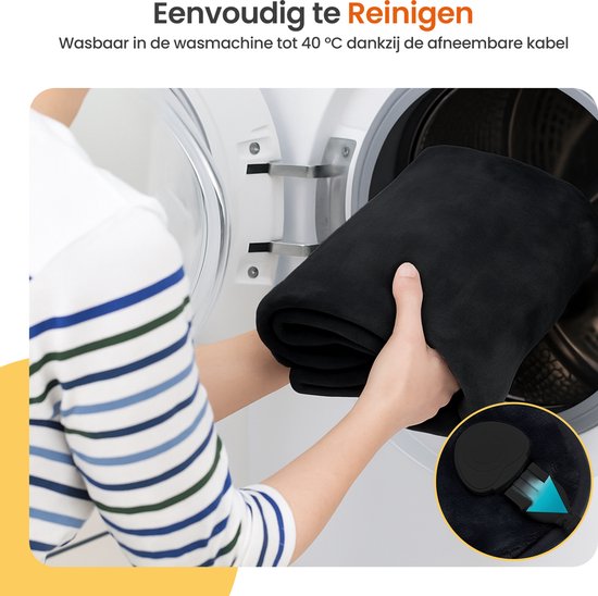 Goliving Elektrische Deken Voor Rug en Nek - Elektrische Warmtedeken - 3 Warmtestanden - Timerfunctie - Machinewasbaar - 100 Watt - 60 x 90 cm - Micro Pluche - Zwart