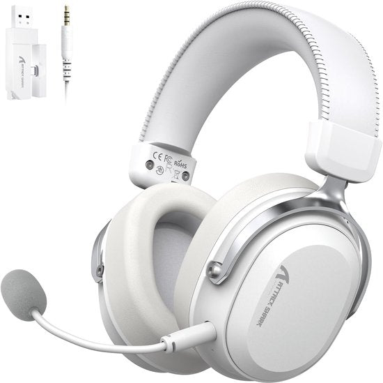 ATTACK SHARK L30PRO Draadloze Gaming Headset - 7.1 Surround Sound - 50mm Drivers - 20ms Lage Latency - Afneembare Microfoon met Ruisonderdrukking - Frame van Aluminiumlegering - Tri-Mode Connectiviteit - Over-Ear Headset - Wit