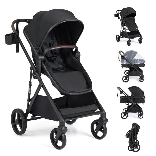 Coast 3-in-1 Kinderwagen – Omkeerbare Reiswieg – 59,5 x 74 x 112 cm – Zwart