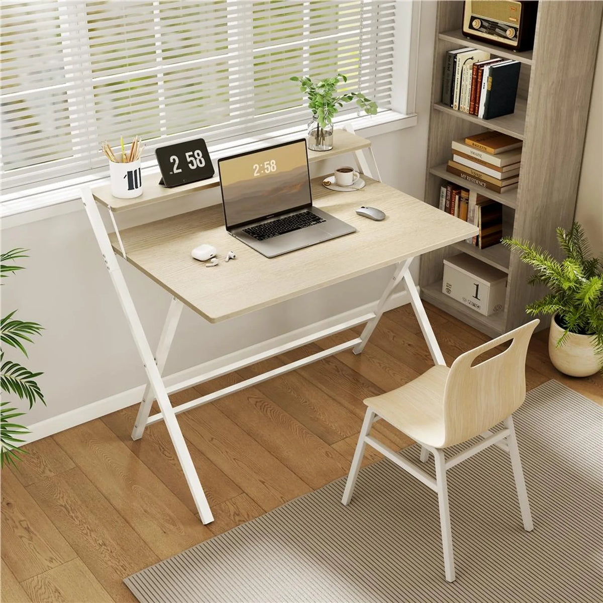 Yaheetech Inklapbaar Computerbureau met Monitorstandaard – 106,5 x 60,5 x 90 cm – Licht Hout