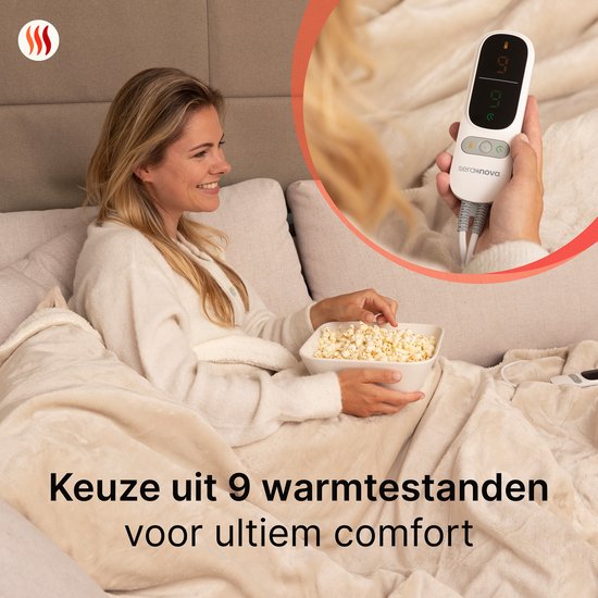 Seranova Elektrische Deken - Extra Warmtedraden - Premium Model - 160x120 cm - 1 persoons Warmtedeken - Dubbelzijdig Fleece Sherpa - Crème beige
