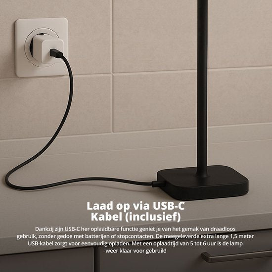 FlinQ Smart Tafellamp Lume - Oplaadbaar en met Touch Bediening - Voor Slaapkamer en Woonkamer - Draadloze Lamp ook als Schemerlamp - Dimbaar en Ideaal voor Nachtkastje - Industrieel - Wit