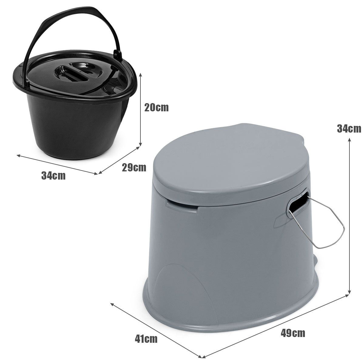 Coast Draagbare Toiletpot voor op Reis - Uitneembare Binnenemmer - Toiletpapierhouder - 41 x 49 x 34 cm - Grijs