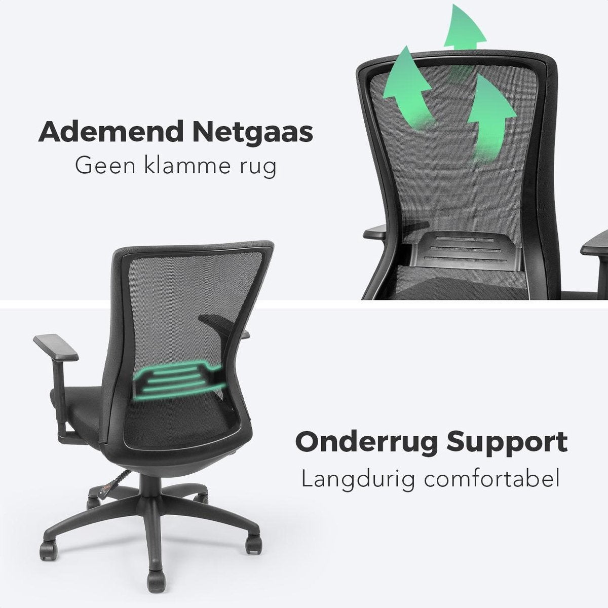LifeGoods Ergonomische Bureaustoel - Office Chair - Verstelbaar - Volwassenen - Zwart