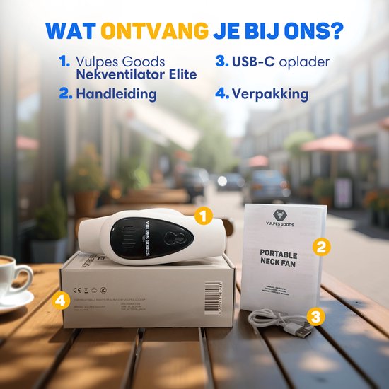 Vulpes Goods® Tech - Nek Ventilator met Koelelement - Oplaadbaar & Geruisloos - Draagbare Gezichtsventilator - 3 Standen met Extra Koeling - ELITE Versie
