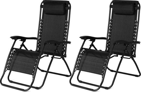 Comfortable Ligstoelen - 2 Stuks - Zwart - Tuin