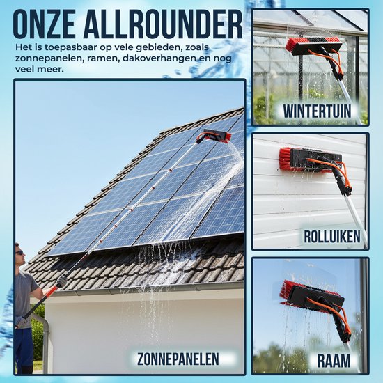 Aqualita® Telescopische Wasborstel 9M - Telescoopsteel Ramenwassen - Ramenwasser Telescopisch - Raamwisser met Telescoopsteel - Schrobber - Autowassen - Zonnepanelen Reiniger - Boeiboorden - Overkapping - Serre - Glazenwasserset - Zeepdispenser