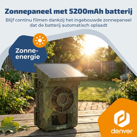 Denver Wildcamera met Nachtzicht en WiFi - 4K Ultra HD - 48mp - WiFi - App voor smartphone - LCD scherm - Zonnepaneel oplaadbaar - WSW8120 - Model 2026