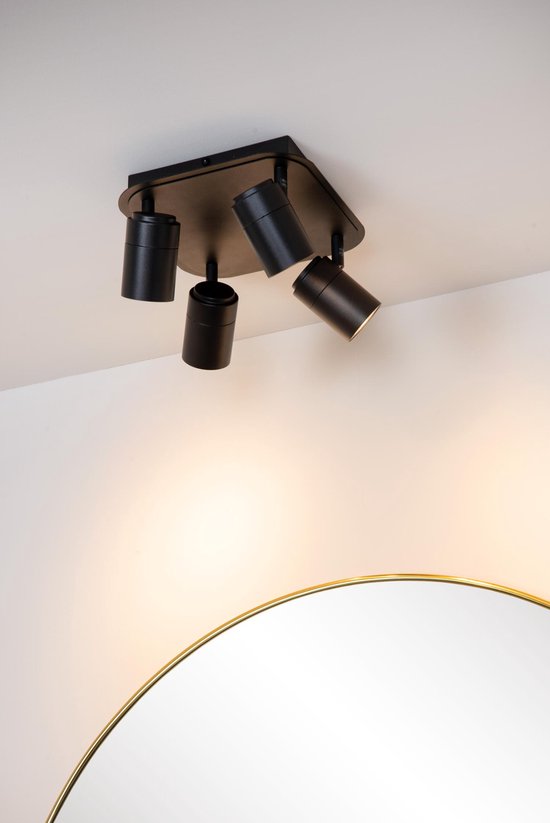Lucide LENNERT - Plafondspot (Plafondlamp) Badkamer - LED Dimbaar - GU10 - 4x5W 3000K - IP44 - Zwart