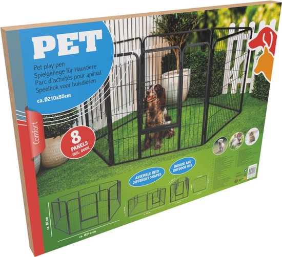 maxxpro Puppyren Opvouwbaar - Hondenren, Konijnenren en Kattenren - Ren met 8 Panelen - Hondenkennel 210x80cm - Montage Kennel zonder Gereedschap - Zwart