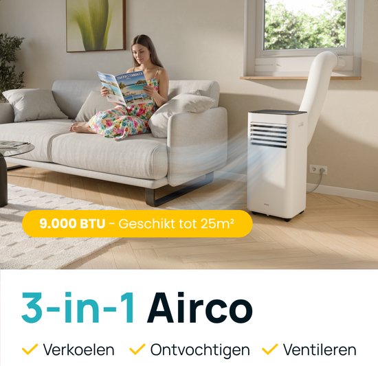 MOA Mobiele Airco - 9.000 BTU - 3-in-1 - Met Afstandbediening - Tot 30m² - Airconditioner met Ontvochtigingsfunctie - Raamafdichtingskit - Wit