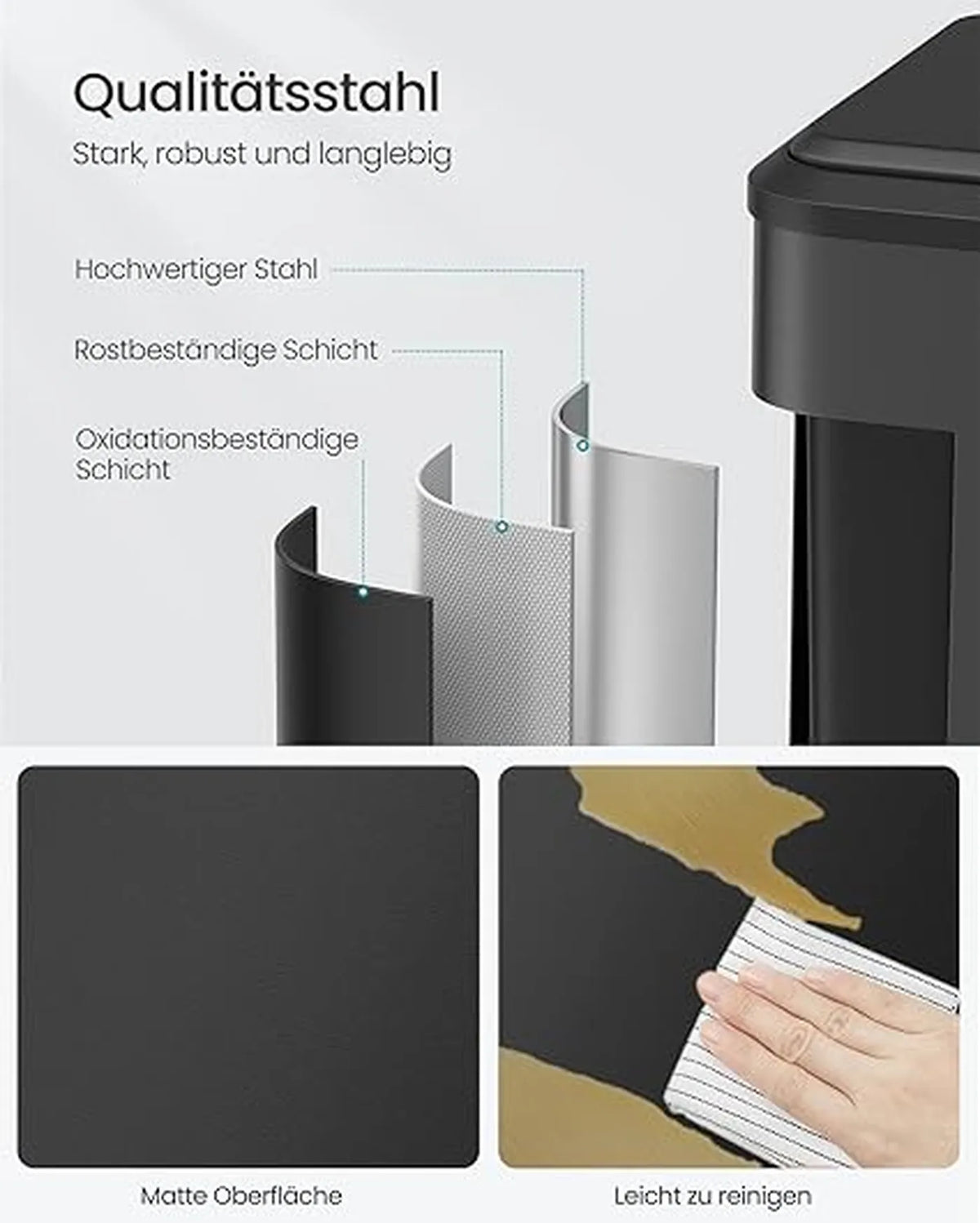 Songmics Keukenafvalscheidingssysteem 30L – 2x15 L Afvalbak – Inktzwart – Staal