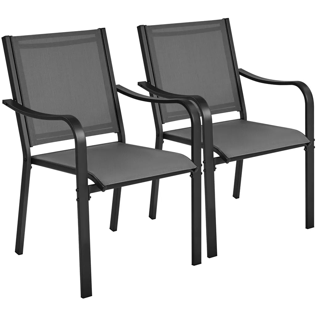 Yaheetech Tuinstoelen Set van 2 Stapelbaar 56,5 x 67 x 86,5 cm - Grijs - Weerbestendige Diningstoelen tot 136 kg
