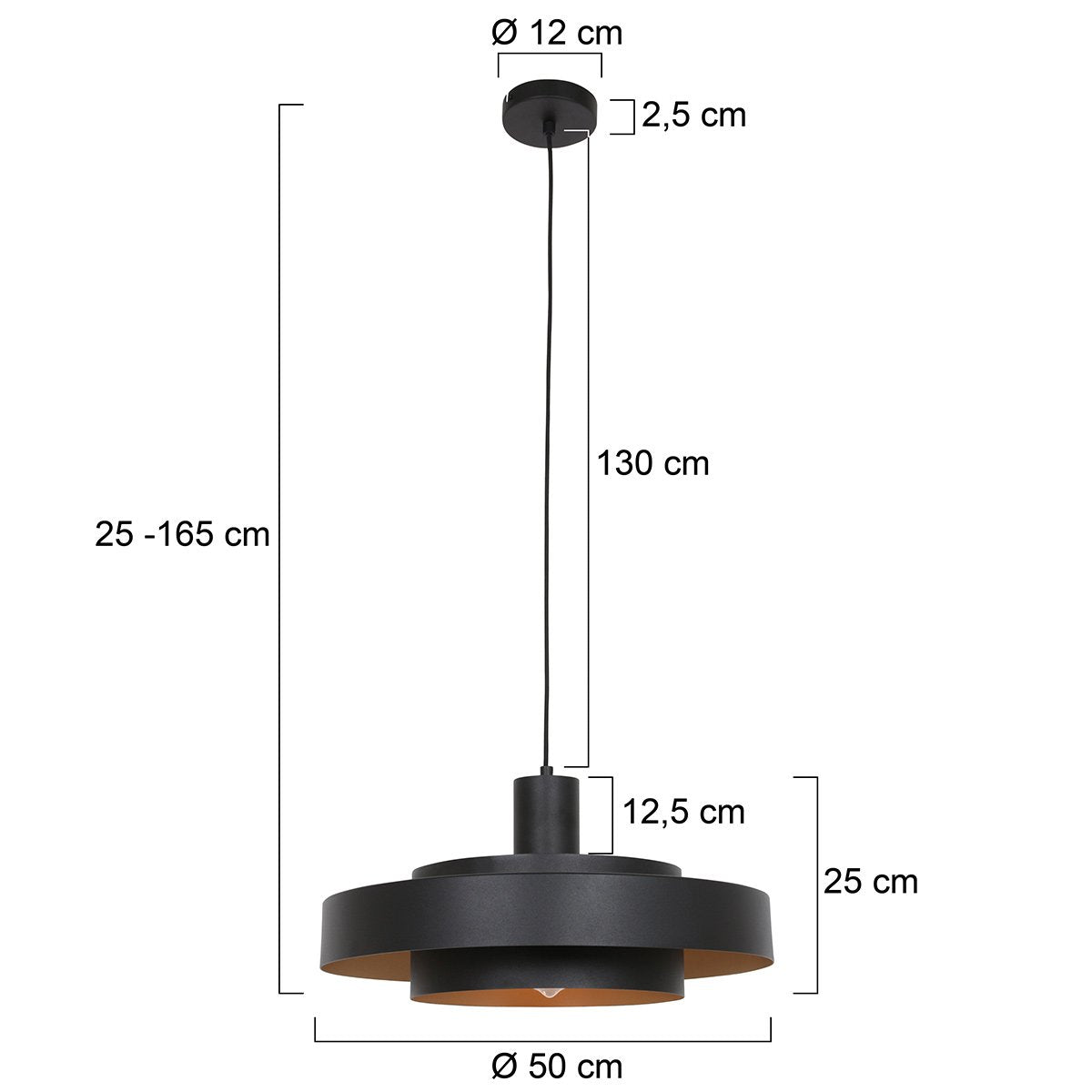 Anne Lighting Hanglamp Flinter – Ø50 cm – Metaal – E27 – Zwart