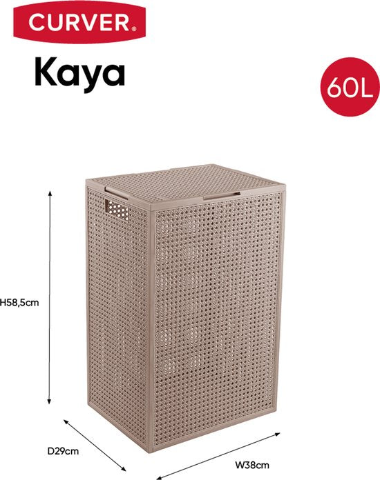 Curver Kaya Wasmand met deksel - 60L - 38x29x58,5 cm - Warm Taupe