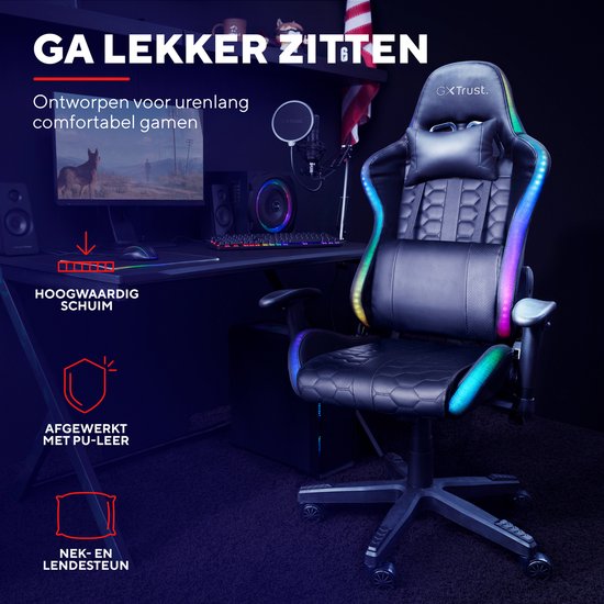 GXT 716 Rizza Gamingstoel met RGB-Verlichting - 68 x 53 x 135 cm