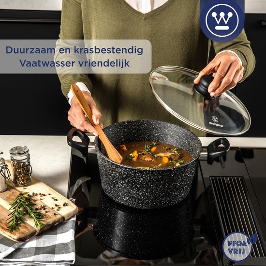 Westinghouse Braadpan – Ø 24 cm – Inductie – PFOA-vrij – Inclusief Deksel – Black Marble