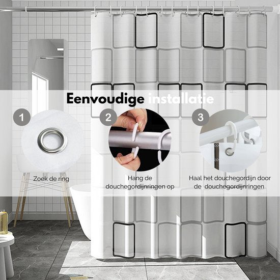 VAIVE Douchegordijn Anti Schimmel 180x200 cm – Douchegordijnen – Waterdicht - Inclusief ringen